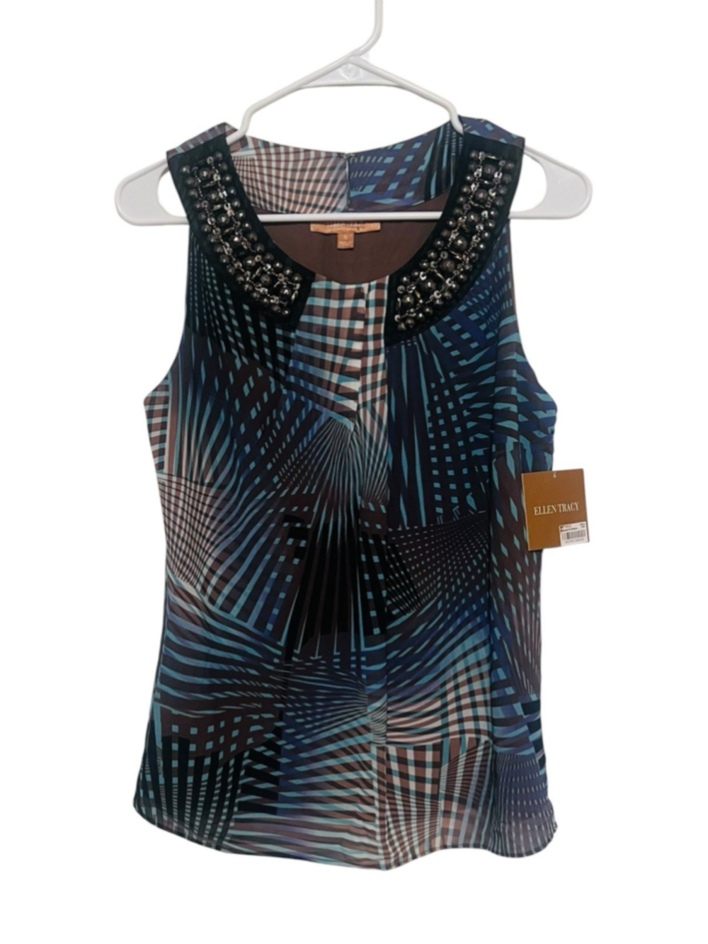NWT Ellen Tracy Sleeveless Top Size 8 Medium Beaded Toast of the Town Tank